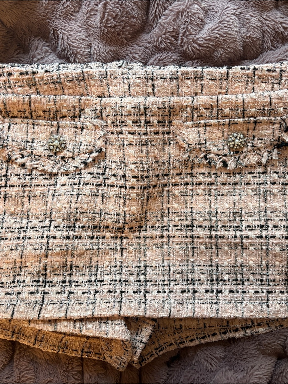 wild fable Pink Tweed Shorts with Pearl Cluster Buttons